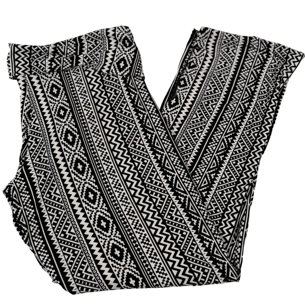 Bobbie Brooks Pants Womens 1X Black White‎ Aztec Tribal Wide Leg Pull On Stretch